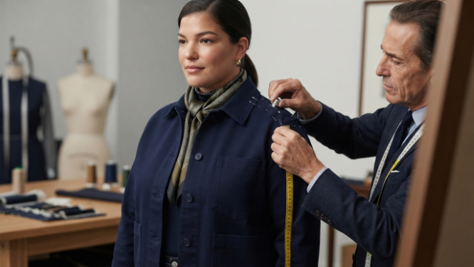 How to Choose Clothes, Tailor fitting a jacket to improve how it fits an individual body shape