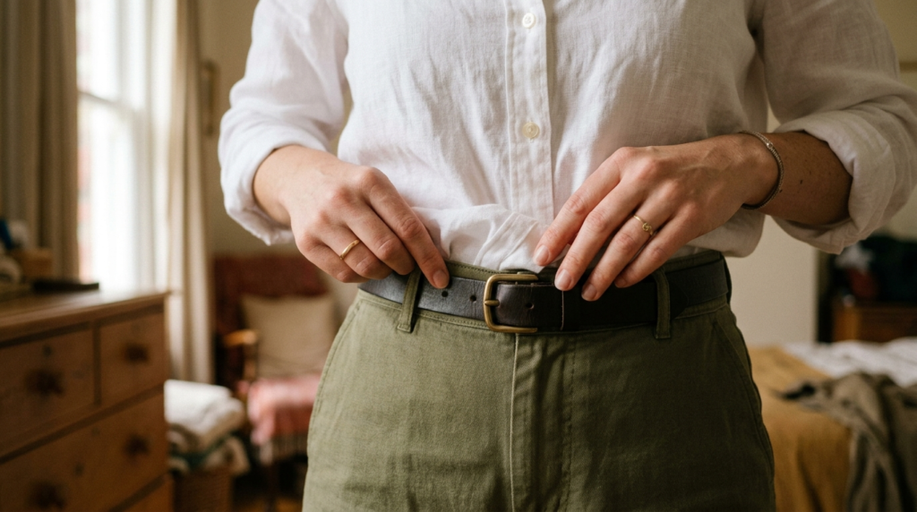How to Style Simple Pieces, Demonstration of a front tuck styling technique with a basic shirt